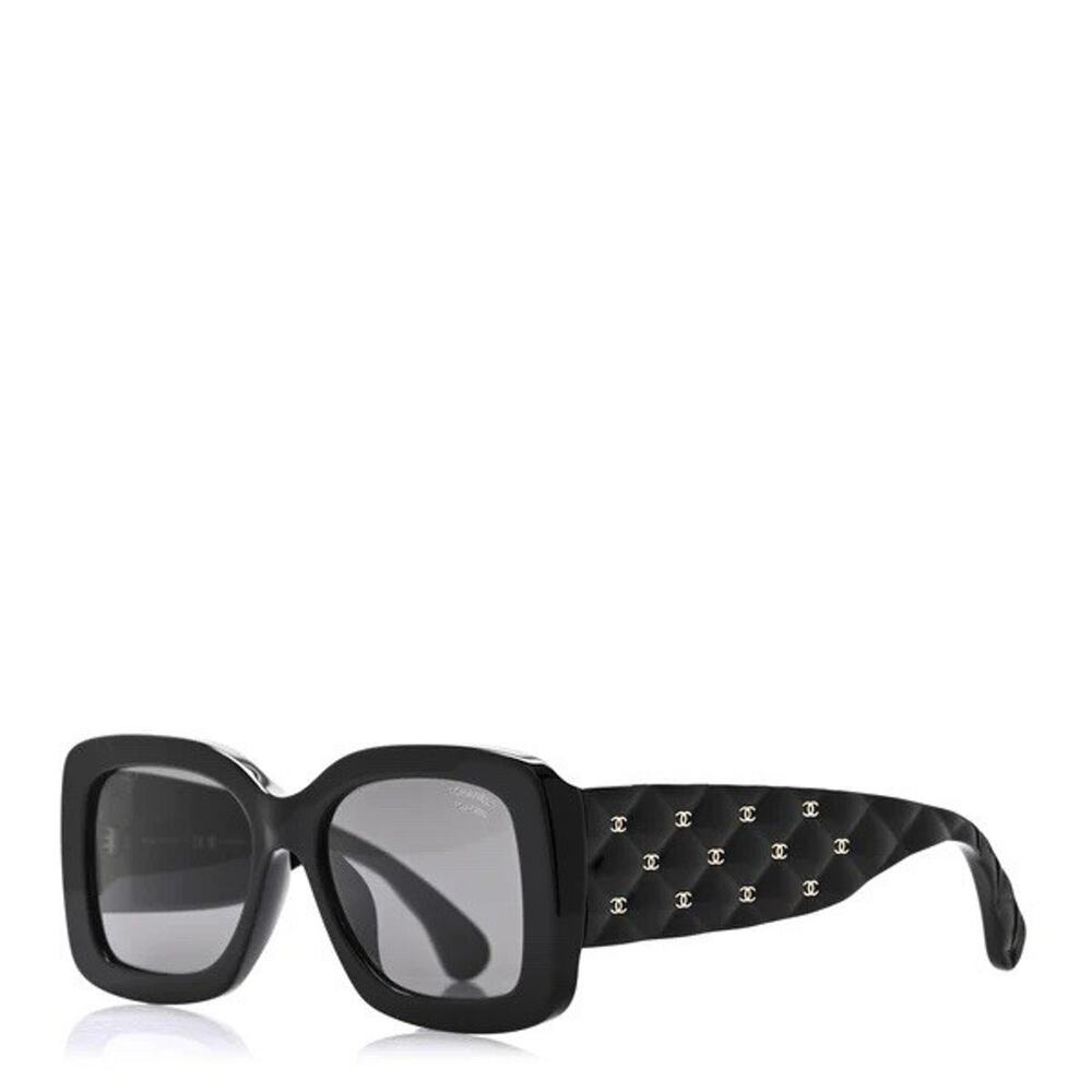 CHANEL Acetate Quilted CC Rectangle Sunglasses 5483-A Black EUC RARE